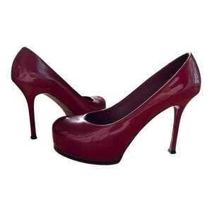 ✨ Authentic Yves Saint Laurent (YSL) Red Patent Leather Tribute Pumps, 8/38 ✨